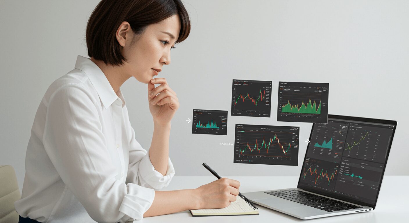FX口座を比較検討する女性