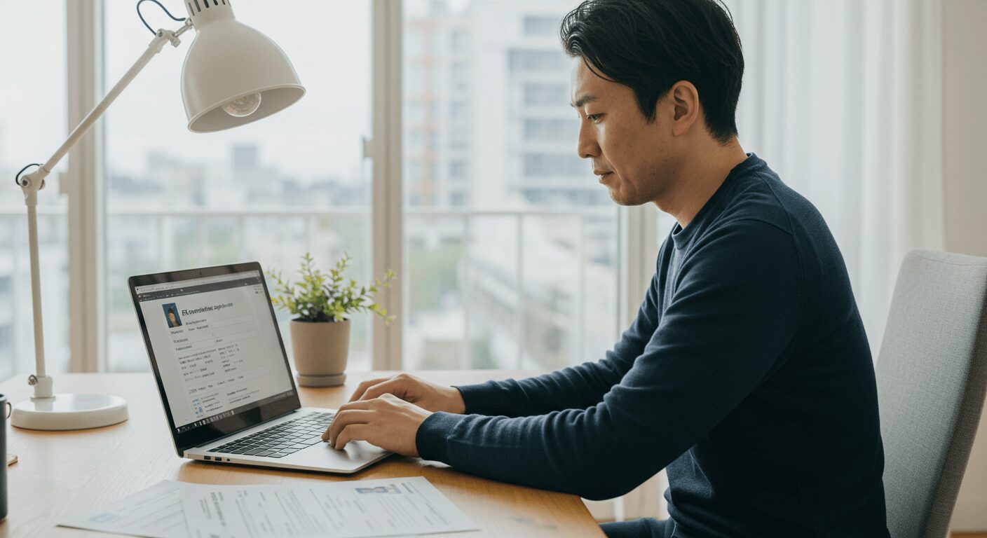 FX口座開設の手続きを進める男性